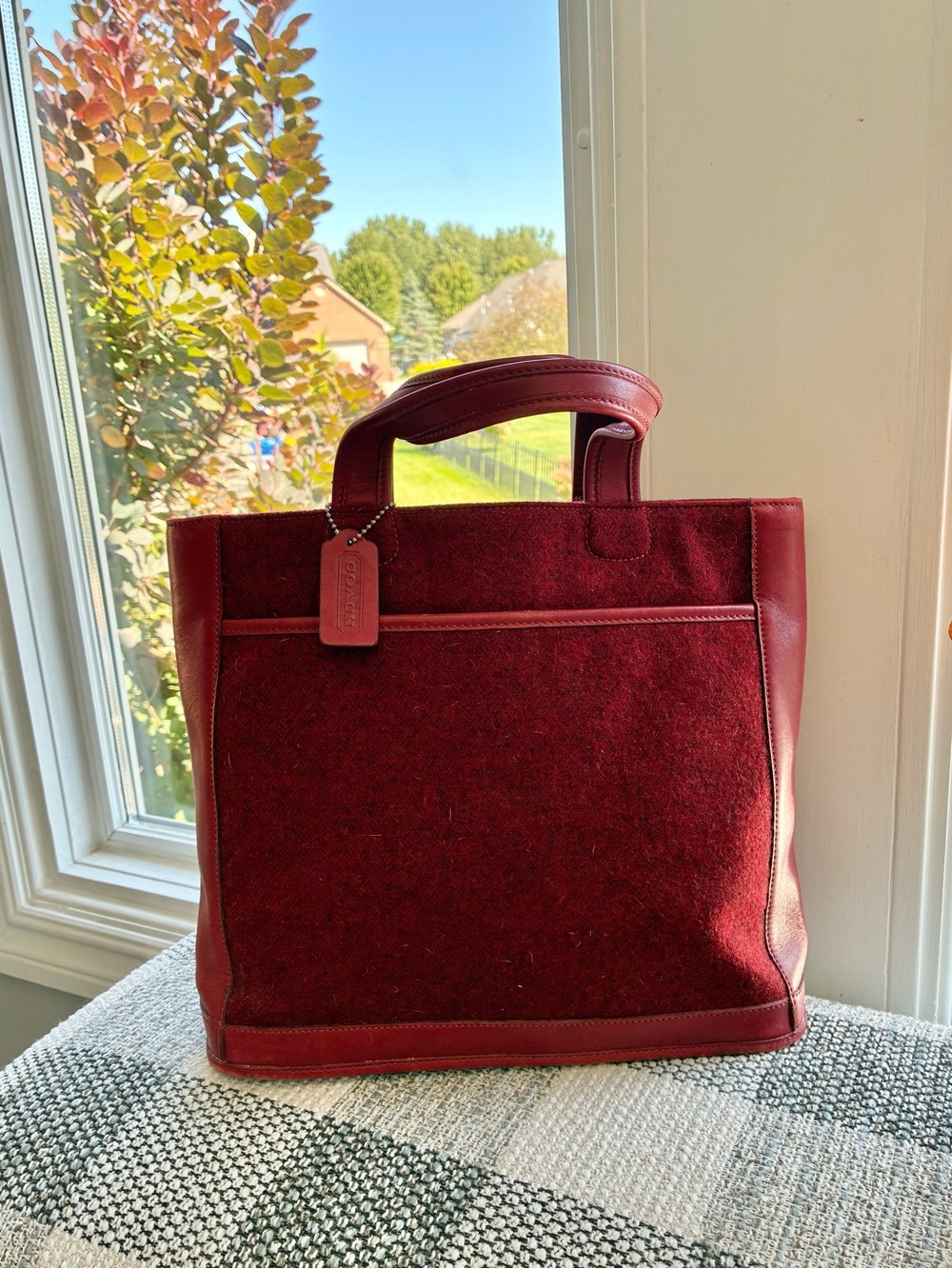 Coach Vintage Wool Leather Dual Handle Tote, Red